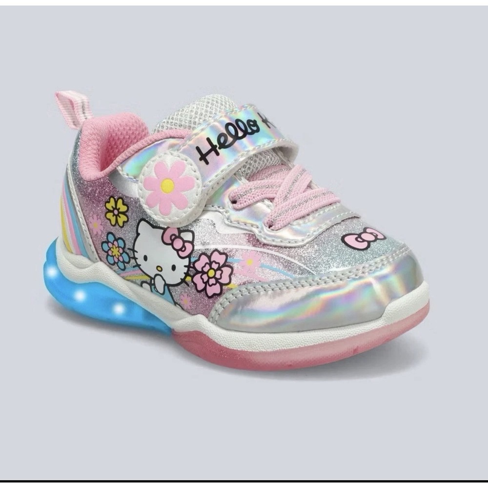 Hello Kitty Girls Light-Up Sneakers Iridescent Toddler Sport Shoes Silver Size 6